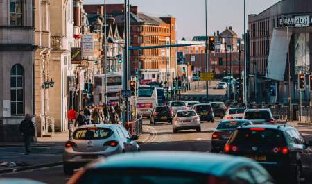 Vehicles on the road in Digbeth, Birmingham