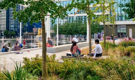 Greenery flourishing in an urban area of Birmingham, with people enjoying the natural plant life