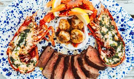 Surf & Turf on blue plate