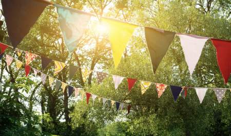 decorative bunting in forest