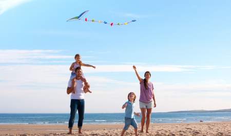 Family, beach, kite