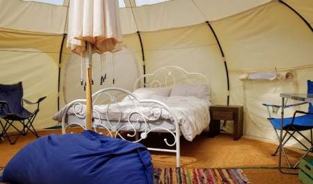 double bed in tent