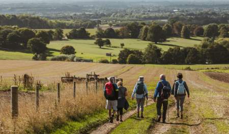 A group of people walking in the Yorkshire Wolds