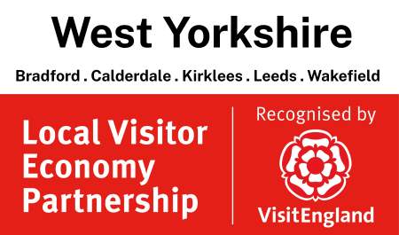 West Yorkshire Local Visitor Economy Partnership logo alongside the VisitEngland ‘Recognised Local Visitor Economy Partnership’ badge, representing official LVEP accreditation for the West Yorkshire region