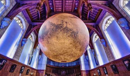 image of Luke Jerram's Mars installed in a cathedral