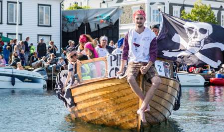 Pirate boat in Farsund during annual Kaperdagene festival