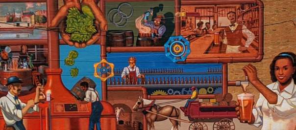 A mural depicting the history of brewing beer in Cincinnati
