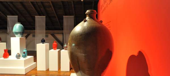 Large pottery vase on display at an art exhibit in Highands, North Carolina.
