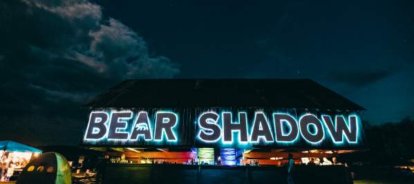 The "Bear Shadow" sign at the Bear Shadow music festival in Highlands, North Carolina.