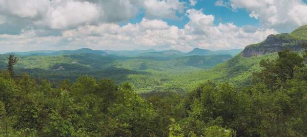 A panoramic view of the Blue Ridge Mountains near Highlands, North Carolina.