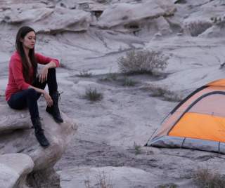 Visitors relax at their campsite in New Mexico.