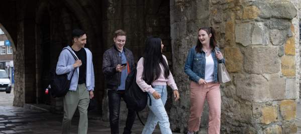 Students walking across campus