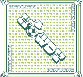 Graphic that reads "howdy" with a soccer ball with a cowboy hat on as the O