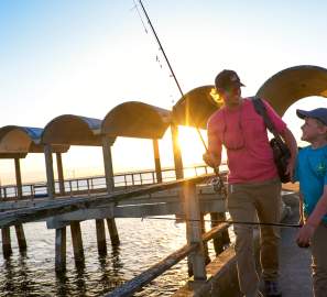 The Jekyll Island Fishing Pier provides ample space for beginner and avid fishermen to enjoy the bountiful waters.