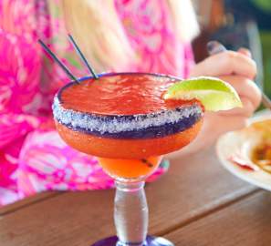 A frozen margarita is served alongside fresh Mexican food at Tortuga Jack's on Jekyll Island, Georgia