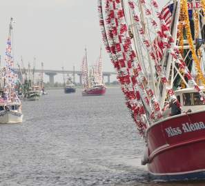 Local shrimpers proudly display their vessels at the annual Brunswick Blessing of the Fleet and Mayfair Festival on the Georgia coast.