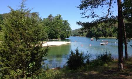 Pantoon boats at a cove on Norris Lake in Knoxville, TN