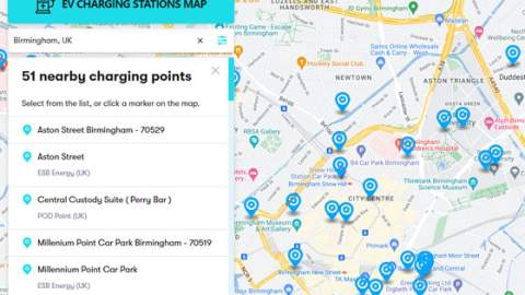 EV charging stations map of Birmingham