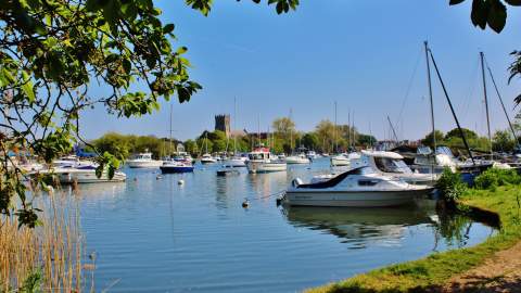 Christchurch Harbour with Christchurch Priory in background