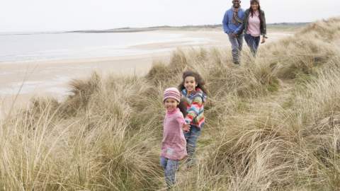family, beach, autumn