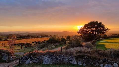 panoramic view of Dartmoor at sunset