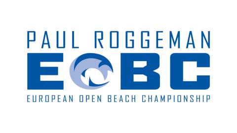 Paul Roggeman European Open Beach Championship (EOBC) logo with stylised wave graphic and blue lettering.