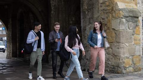 Students walking across campus
