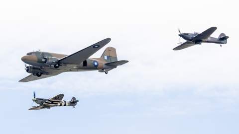 Image shows RAF Aircraft: Dakota, Hurricane and Spitfire