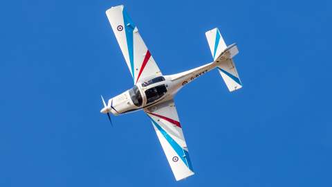 Image shows RAF Tutor in flight