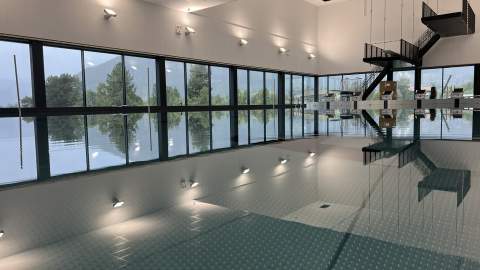 Svømmehall med 25-meters basseng og stupebrett på 1, 3 og 5 meter
