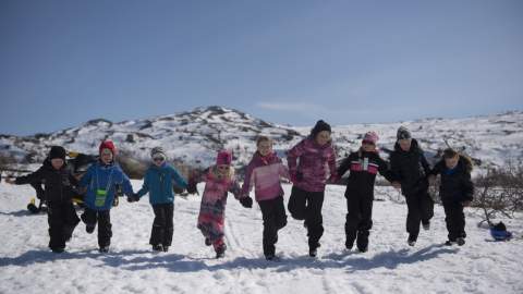 Children playing in the snow in Setesdal
