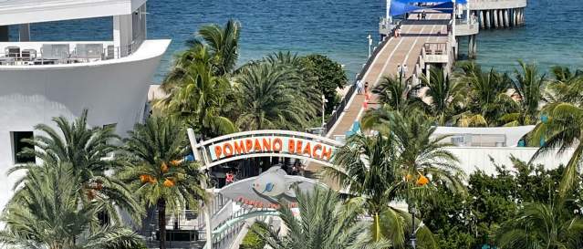 A view of the Fisher Family Pier in Pompano Beach, Florida as seen from Pier 6 Rooftop at the Home2 Suites/Tru by Hilton Pompano Beach Pier.