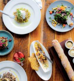 Table of food at restaurant