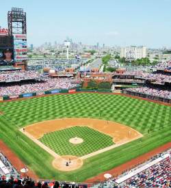 Aerial view a crowd in the stands of Citizens Bank Ballpark in Philadelphia, PA