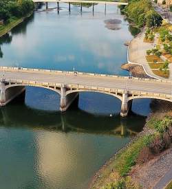 Aerial view of a bridge over a river