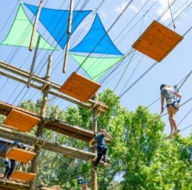 A group of people on the Challenge Course