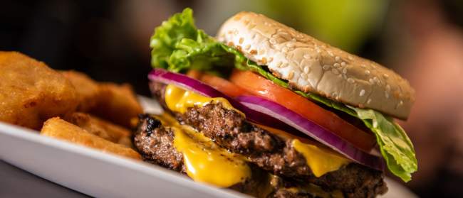 Hamburger at the Purple Onion Cafe in Shallotte