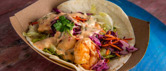 Shrimp taco at Kai Joes on Oak Island