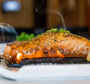 Cedar Plank Salmon on the table