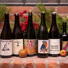 Different cider bottles lined up