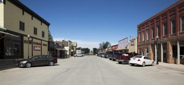 Charming downtown Saratoga with historic storefronts and a rustic small-town vibe in Carbon County, Wyoming.
