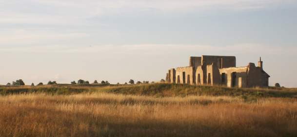 Historic buildings and open fields at Fort Laramie National Historic Site in Goshen County, Wyoming.
