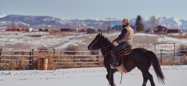 Cowboy In Winter Pinedale Wyoming