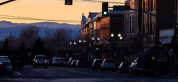 Downtown Laramie at sunset in Albany County, Wyoming