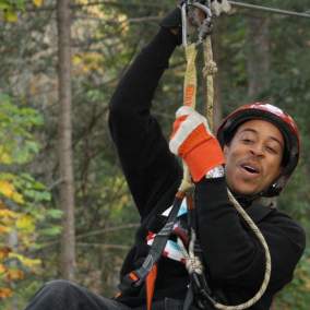 Happy Man Ziplining