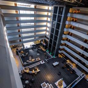 Looking down at a hotel lobby in Beaumont, TX