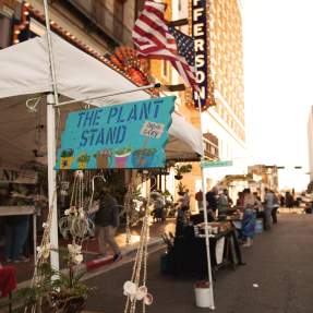 Vendors set up outside the Jefferson Theatre for a festival