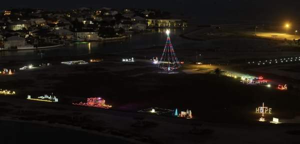Christmas Lights at night time on the beach
