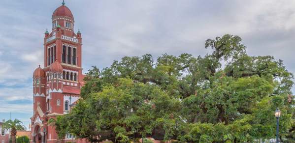 St. John Cathedral And Oak Trees In Lafayette, LA