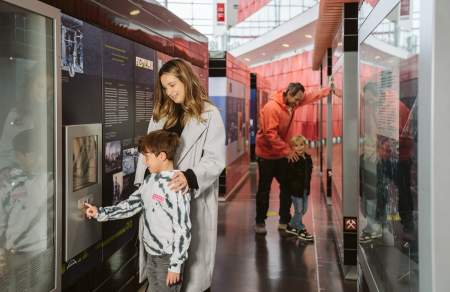young family exploring the displays in the national waterfront museum